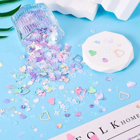 Beadthoven 100G Sequins and Spangles for Crafts, Pastel Color Mix Shape Sequins Supplies Iridescent Glittery Flakes Paillette DIY Art Sequins for Christmas Clothes Party Decorations Embellishment in Kuwait