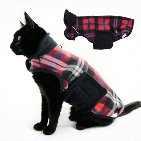 Sphynx Cat Windproof Turtleneck Jacket, Cat Puppy Warm Fleece Hoodie Fall and Winter,Easy to Wear Cat Coat with Velcro,Neck and Chest Adjustable Sweater (L (5.5-8lbs)) in Saudi Arabia