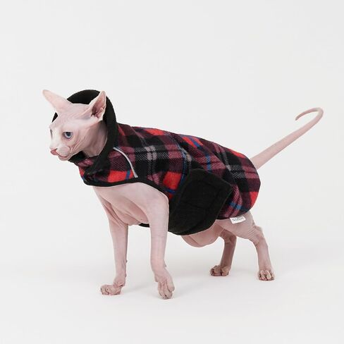 Sphynx Cat Windproof Turtleneck Jacket, Cat Puppy Warm Fleece Hoodie Fall and Winter,Easy to Wear Cat Coat with Velcro,Neck and Chest Adjustable Sweater (L (5.5-8lbs)) in Saudi Arabia