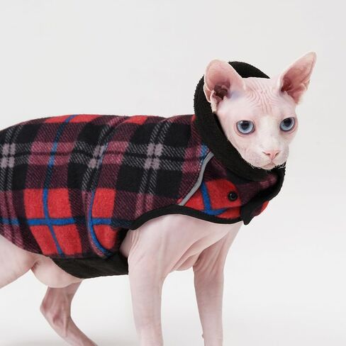 Sphynx Cat Windproof Turtleneck Jacket, Cat Puppy Warm Fleece Hoodie Fall and Winter,Easy to Wear Cat Coat with Velcro,Neck and Chest Adjustable Sweater (L (5.5-8lbs)) in Saudi Arabia