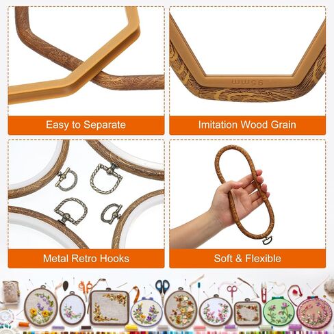 PATIKIL 4x3.7inch Embroidery Hoops, 3Pieces Imitated Wood Hexagon Frame Cross Stitch Hoop Ring for Embroidery Art Craft Sewing Ornaments Hanging Decoration in Kuwait