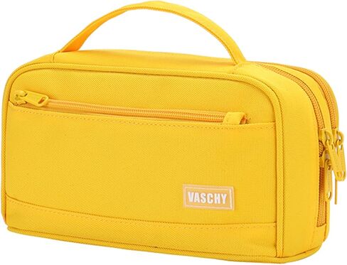 VASCHY Pencil Case, Large Cute Pencil Pen Pouch Organizer w Zippers Top Handle School Supplies for Kids,Teens,Students,Adults Yellow in Kuwait