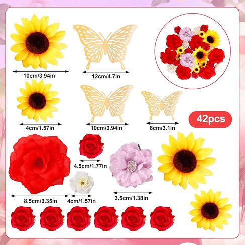 42Pcs DIY Graduation Cap Decorations Pink Graduation Cap Decorations Kit Flower Heads 3D Butterfly Decorations for Grad Hats Decor in Saudi Arabia
