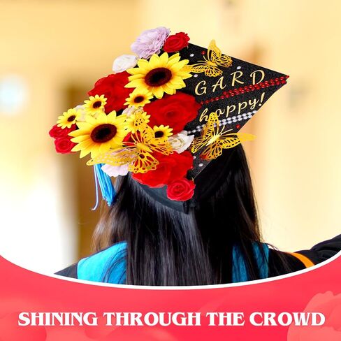 42Pcs DIY Graduation Cap Decorations Pink Graduation Cap Decorations Kit Flower Heads 3D Butterfly Decorations for Grad Hats Decor in Saudi Arabia