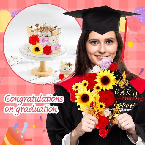 42Pcs DIY Graduation Cap Decorations Pink Graduation Cap Decorations Kit Flower Heads 3D Butterfly Decorations for Grad Hats Decor in Saudi Arabia