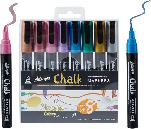 مجموعة علامات Artkey Neon Chalk - 8 حزمة مع نصائح قابلة للانعكاس (إزميل ورصاصة) للزجاج والنوافذ والأسطح غير المسامية - ألوان الفلورسنت النابضة بالحياة لمشاريع الفن والحرف in Kuwait