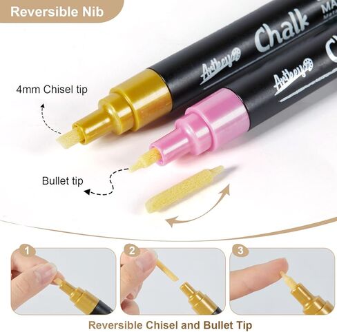 مجموعة علامات Artkey Neon Chalk - 8 حزمة مع نصائح قابلة للانعكاس (إزميل ورصاصة) للزجاج والنوافذ والأسطح غير المسامية - ألوان الفلورسنت النابضة بالحياة لمشاريع الفن والحرف in Kuwait