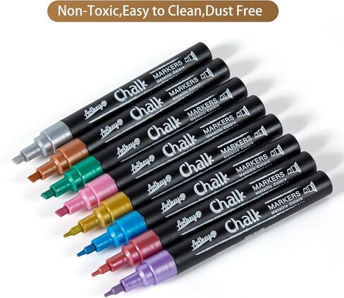 مجموعة علامات Artkey Neon Chalk - 8 حزمة مع نصائح قابلة للانعكاس (إزميل ورصاصة) للزجاج والنوافذ والأسطح غير المسامية - ألوان الفلورسنت النابضة بالحياة لمشاريع الفن والحرف in Kuwait