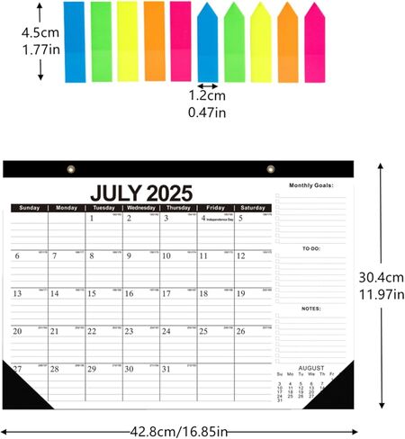 Desk Calendar with 200 Sticky Tabs - 18 Month Desk Planner (Jul 2025 - Dec 2026), Large 17" x 12" Size in Saudi Arabia