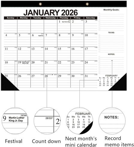Desk Calendar with 200 Sticky Tabs - 18 Month Desk Planner (Jul 2025 - Dec 2026), Large 17" x 12" Size in Saudi Arabia