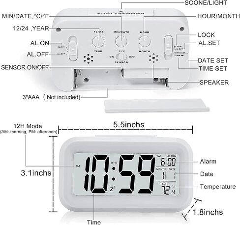 4.5" LED Display Digital Alarm Clock Battery Operated/Night Light with Indoor Temperature, Small Alarm Clock Bedrooms Beside Travel in Saudi Arabia