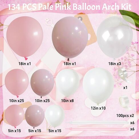 Pastel Pink and White Coquette Balloons Arch, 134 PCS Light Baby Dusty Pale Pink Bow Balloon Garland mit 18 Inch Clear Balloons *5, Long Balloon as Bow Decor for Girls Just Wanna Be One Birthday in Saudi Arabia