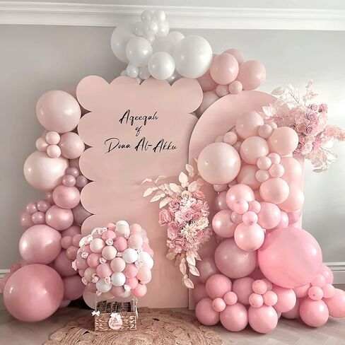 Pastel Pink and White Coquette Balloons Arch, 134 PCS Light Baby Dusty Pale Pink Bow Balloon Garland mit 18 Inch Clear Balloons *5, Long Balloon as Bow Decor for Girls Just Wanna Be One Birthday in Saudi Arabia