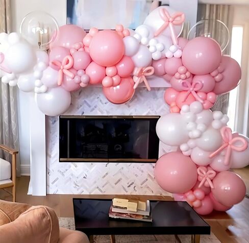 Pastel Pink and White Coquette Balloons Arch, 134 PCS Light Baby Dusty Pale Pink Bow Balloon Garland mit 18 Inch Clear Balloons *5, Long Balloon as Bow Decor for Girls Just Wanna Be One Birthday in Saudi Arabia