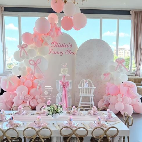 Pastel Pink and White Coquette Balloons Arch, 134 PCS Light Baby Dusty Pale Pink Bow Balloon Garland mit 18 Inch Clear Balloons *5, Long Balloon as Bow Decor for Girls Just Wanna Be One Birthday in Saudi Arabia