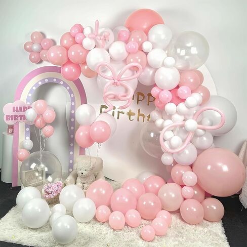 Pastel Pink and White Coquette Balloons Arch, 134 PCS Light Baby Dusty Pale Pink Bow Balloon Garland mit 18 Inch Clear Balloons *5, Long Balloon as Bow Decor for Girls Just Wanna Be One Birthday in Saudi Arabia