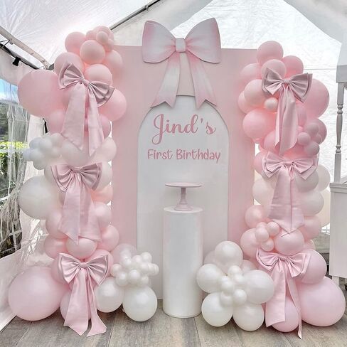 Pastel Pink and White Coquette Balloons Arch, 134 PCS Light Baby Dusty Pale Pink Bow Balloon Garland mit 18 Inch Clear Balloons *5, Long Balloon as Bow Decor for Girls Just Wanna Be One Birthday in Saudi Arabia