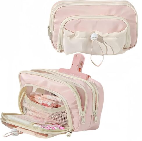 Pencil Case Big Capacity Pen Holder Large Opening Pencil Pouch Box Cute Aesthetic Drawstring Pen Case (Strawberry Pink) in Kuwait