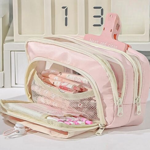 Pencil Case Big Capacity Pen Holder Large Opening Pencil Pouch Box Cute Aesthetic Drawstring Pen Case (Strawberry Pink) in Kuwait