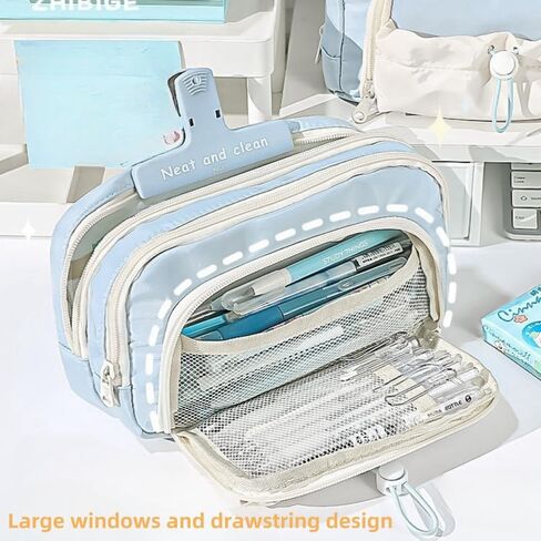 Pencil Case Big Capacity Pen Holder Large Opening Pencil Pouch Box Cute Aesthetic Drawstring Pen Case (Strawberry Pink) in Kuwait