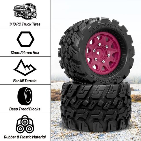 عجلات وإطارات OGRC 12 مم/14 مم إطارات شاحنة RC مع إدراج الرغوة لـ 1/10 ARCRMA GRANITE LOSI REDCAT RC4WD RC Monster Truck (Green) in Kuwait