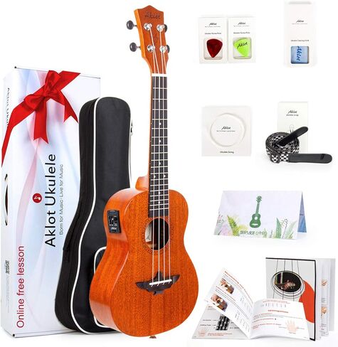 القيثارة، مجموعة AKLOT Concert Ukelele الصلبة الماهوجني مقاس 23 بوصة للمبتدئين المحترفين والبالغين مع دورات مجانية عبر الإنترنت وإكسسوارات Uke، AKC23 in Kuwait