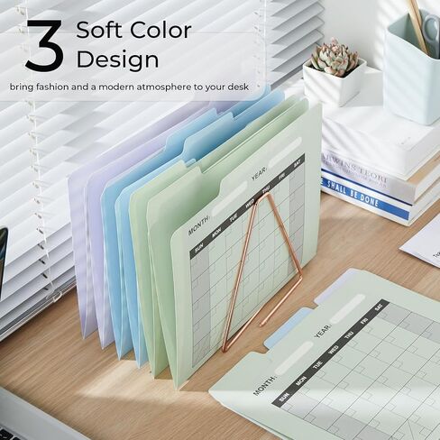 Y YOMA 12 Pack Colored File Folders Letter Size Calendar Design File Folder with 1/3-Cut Tab Cute Pretty Decorative Heavyweight Filing Folder File Organizers for Office School Home, Soft Color in Kuwait