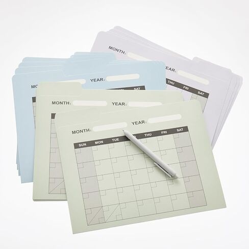 Y YOMA 12 Pack Colored File Folders Letter Size Calendar Design File Folder with 1/3-Cut Tab Cute Pretty Decorative Heavyweight Filing Folder File Organizers for Office School Home, Soft Color in Kuwait