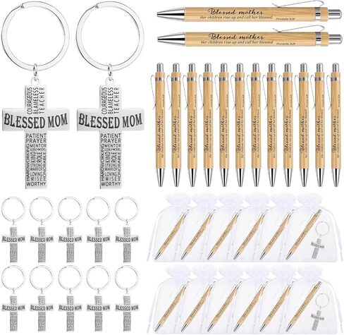 25 Sets Church Mothers Day Gifts Bulk Bible Verse Pen Cross Keychain Blessed Mom Christian Party Favors Gifts for Mother in Saudi Arabia