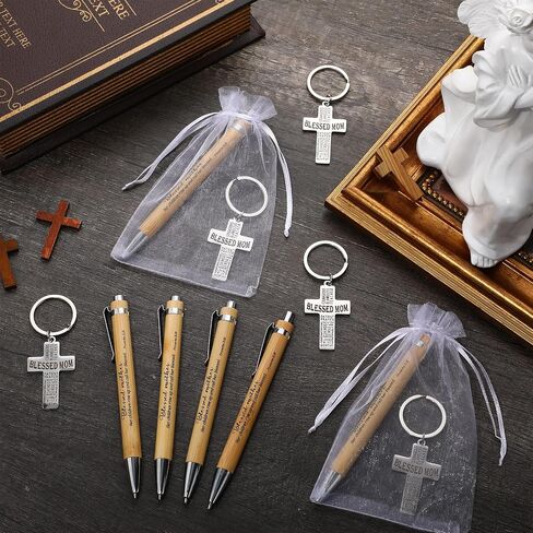 25 Sets Church Mothers Day Gifts Bulk Bible Verse Pen Cross Keychain Blessed Mom Christian Party Favors Gifts for Mother in Saudi Arabia