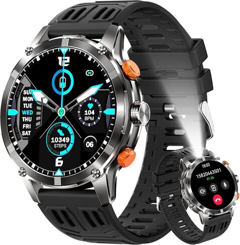 Military Smart Watches for Men with LED Flashlight, Tactical Rugged Smart watch with 1.45" HD, 3ATM Waterproof & Compass, Sports Fitness Tracker with Heart rate/SPO2/Sleep Monitor for iPhone Android in Saudi Arabia