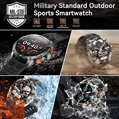 Military Smart Watches for Men with LED Flashlight, Tactical Rugged Smart watch with 1.45" HD, 3ATM Waterproof & Compass, Sports Fitness Tracker with Heart rate/SPO2/Sleep Monitor for iPhone Android in Saudi Arabia