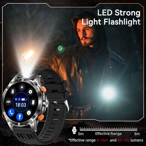 Military Smart Watches for Men with LED Flashlight, Tactical Rugged Smart watch with 1.45" HD, 3ATM Waterproof & Compass, Sports Fitness Tracker with Heart rate/SPO2/Sleep Monitor for iPhone Android in Saudi Arabia