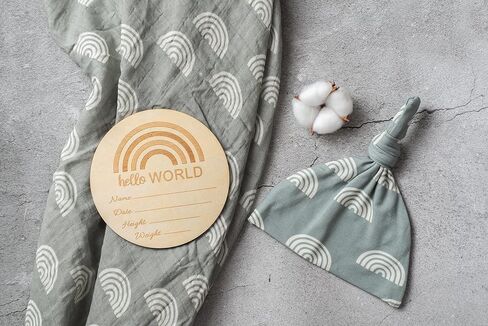 Miaoberry Organic Muslin Baby Swaddle Blanket and Hat Set Newborn Unisex Neutral Boy Girl| Boho Rainbow |Photo Props Birth Announcement Card in Saudi Arabia