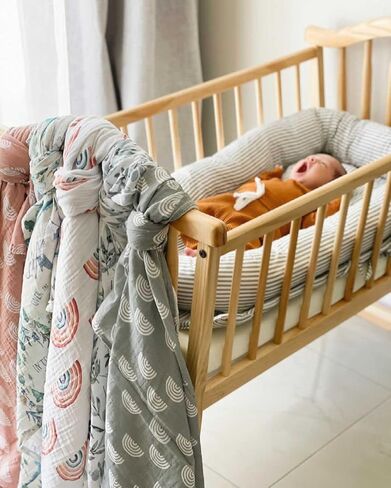 Miaoberry Organic Muslin Baby Swaddle Blanket and Hat Set Newborn Unisex Neutral Boy Girl| Boho Rainbow |Photo Props Birth Announcement Card in Saudi Arabia
