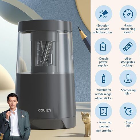 deli Electric Pencil Sharpener for Colored Pencils Sharpener Electric Plug in for 6.9-8 mm Large Pencils, Pencil Sharpener for Kid Cordless Pencil Sharpeners Electric for Classroom Home(Black) in Saudi Arabia