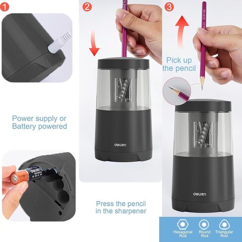 deli Electric Pencil Sharpener for Colored Pencils Sharpener Electric Plug in for 6.9-8 mm Large Pencils, Pencil Sharpener for Kid Cordless Pencil Sharpeners Electric for Classroom Home(Black) in Saudi Arabia