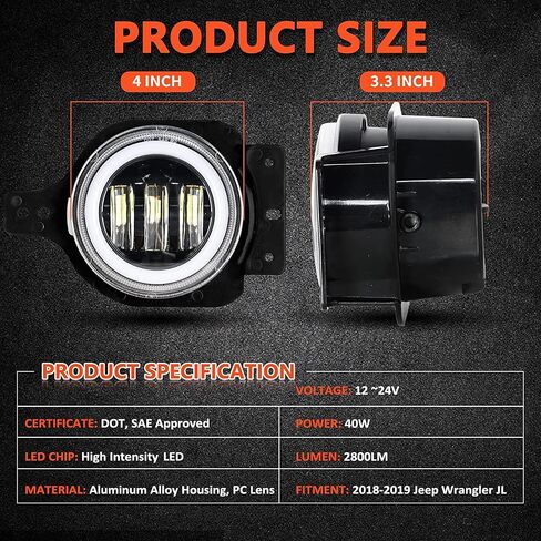مصابيح ضباب LED RGB مقاس 4 بوصات لـ JK، مصابيح ضباب هالو مع ضوء وامض متوافق مع 2007-2018 JK، هاتف يتم التحكم فيه عبر البلوتوث in Kuwait