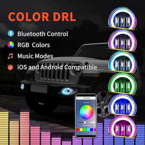 مصابيح ضباب LED RGB مقاس 4 بوصات لـ JK، مصابيح ضباب هالو مع ضوء وامض متوافق مع 2007-2018 JK، هاتف يتم التحكم فيه عبر البلوتوث in Kuwait