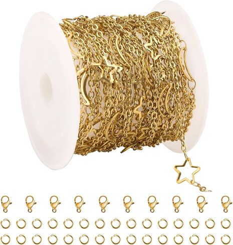 UMAOKANG 16.4 Feet Gold Moon Star Chain for Jewelry Making Stainless Steel Bulk Chains on Spool with Jewelry Accessories in Saudi Arabia