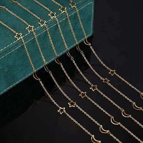 UMAOKANG 16.4 Feet Gold Moon Star Chain for Jewelry Making Stainless Steel Bulk Chains on Spool with Jewelry Accessories in Saudi Arabia