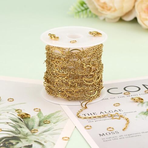 UMAOKANG 16.4 Feet Gold Moon Star Chain for Jewelry Making Stainless Steel Bulk Chains on Spool with Jewelry Accessories in Saudi Arabia