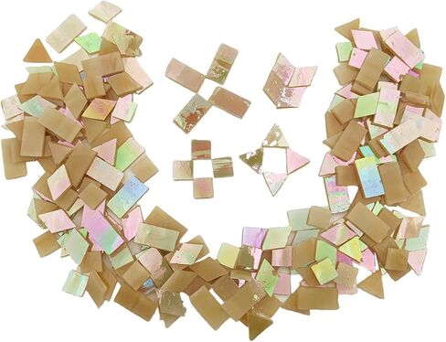 200g/270pcs Iridescent Glass Mosaic Tiles for Crafts, 4 Shapes Mixed Stained Glass Pieces Supplies for Mosais(Rectangle, Triangle, Rhombus, Square) (Champagne) in Saudi Arabia