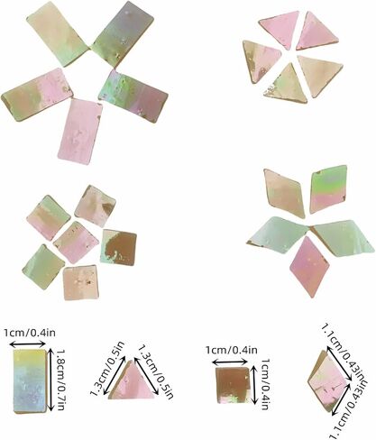 200g/270pcs Iridescent Glass Mosaic Tiles for Crafts, 4 Shapes Mixed Stained Glass Pieces Supplies for Mosais(Rectangle, Triangle, Rhombus, Square) (Champagne) in Saudi Arabia