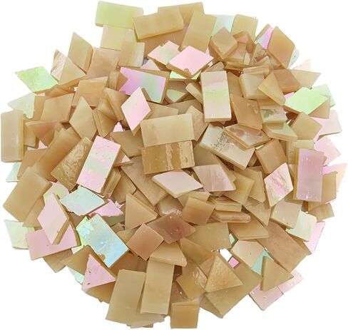 200g/270pcs Iridescent Glass Mosaic Tiles for Crafts, 4 Shapes Mixed Stained Glass Pieces Supplies for Mosais(Rectangle, Triangle, Rhombus, Square) (Champagne) in Saudi Arabia