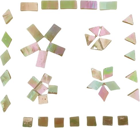 200g/270pcs Iridescent Glass Mosaic Tiles for Crafts, 4 Shapes Mixed Stained Glass Pieces Supplies for Mosais(Rectangle, Triangle, Rhombus, Square) (Champagne) in Saudi Arabia