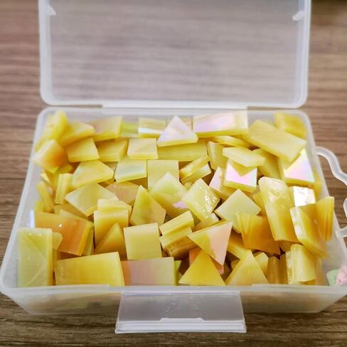 200g/270pcs Iridescent Glass Mosaic Tiles for Crafts, 4 Shapes Mixed Stained Glass Pieces Supplies for Mosais(Rectangle, Triangle, Rhombus, Square) (Champagne) in Saudi Arabia