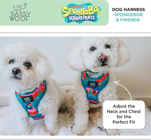 Dog Adjustable Harness - Spongebob Squarepants™ and Friends - S, Breathable Mesh, No Pull Design with Two D-Rings, Perfect for Small Dogs and Puppies - Officially Licensed in Kuwait