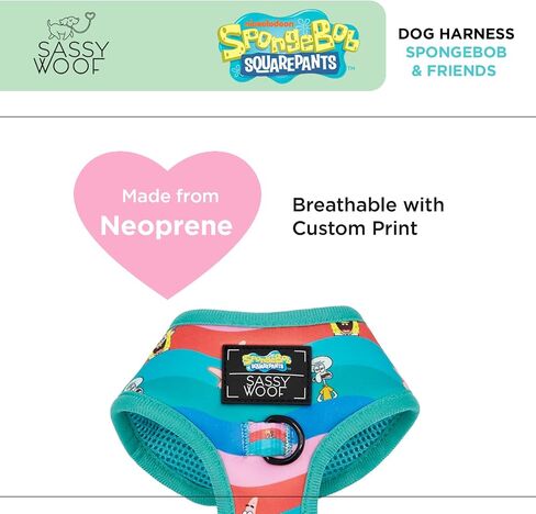 Dog Adjustable Harness - Spongebob Squarepants™ and Friends - S, Breathable Mesh, No Pull Design with Two D-Rings, Perfect for Small Dogs and Puppies - Officially Licensed in Kuwait