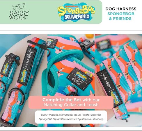 Dog Adjustable Harness - Spongebob Squarepants™ and Friends - S, Breathable Mesh, No Pull Design with Two D-Rings, Perfect for Small Dogs and Puppies - Officially Licensed in Kuwait